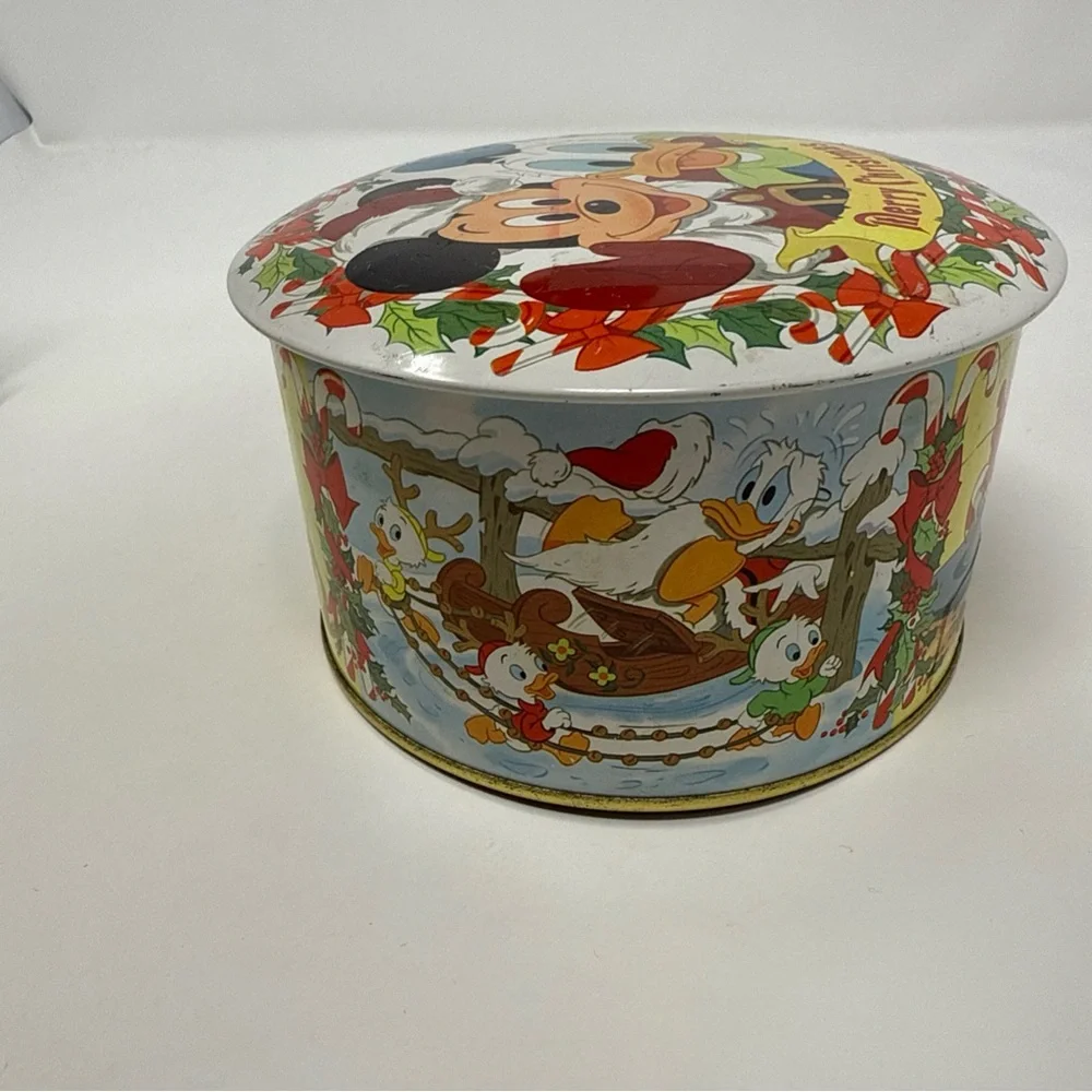 Disney Holiday Tin with‎ Mickey and Donald - Red and Green vintage